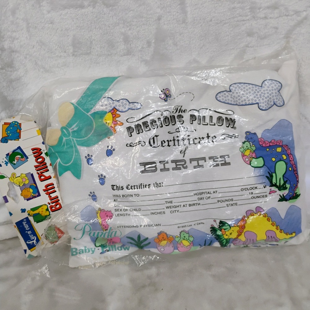 Vintage Luv n Care Dinosaur Baby Birth Pillow Keepsake Certificate New Q